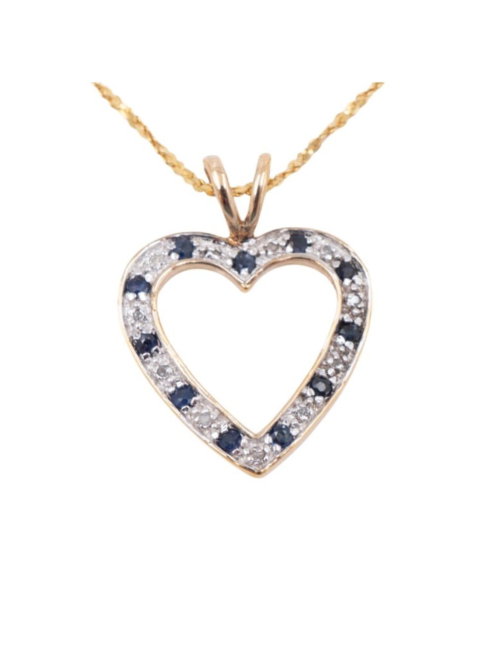 Gold Over Sterling Silver Sapphire Diamond Open Heart Pendant 20 Inch Necklace